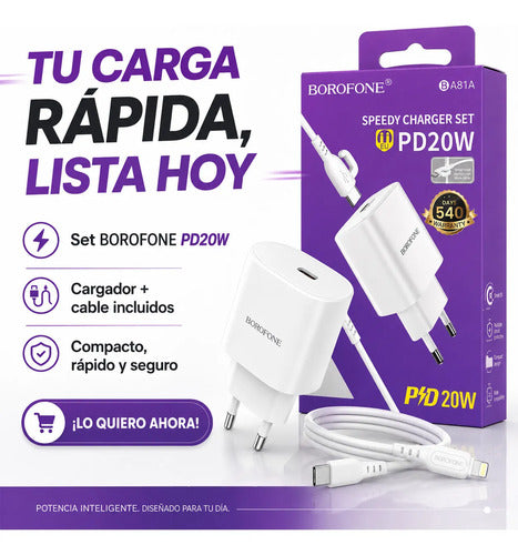 Cargador Borofone BA81A 20W + cable Lightning – foto 10