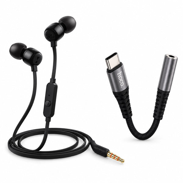 Audífonos JBL Tune 110 + Adaptador Hoco LS33 USB-C a Jack 3,5 mm
