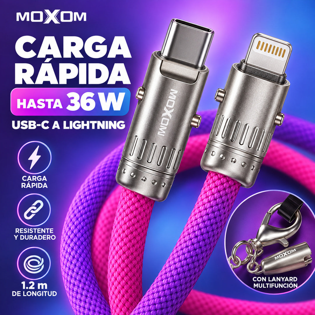 Carga rápida 36W cable USB-C a Lightning Moxom