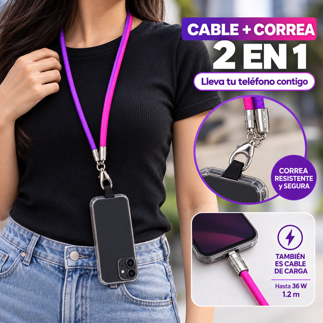 Cable y correa colgante para celular 2 en 1