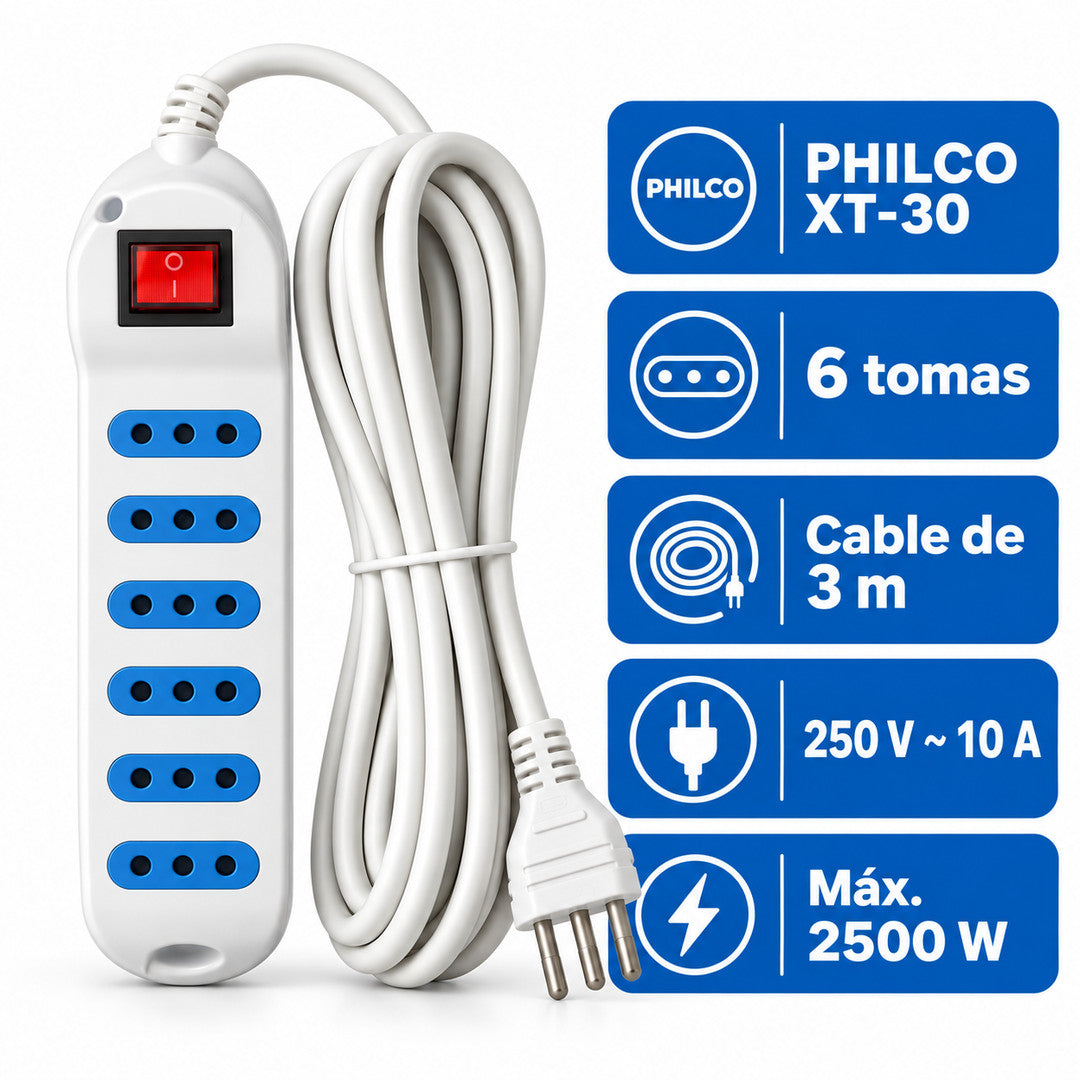 Ficha técnica Philco XT-30: 250 V 10 A, máximo 2500 W