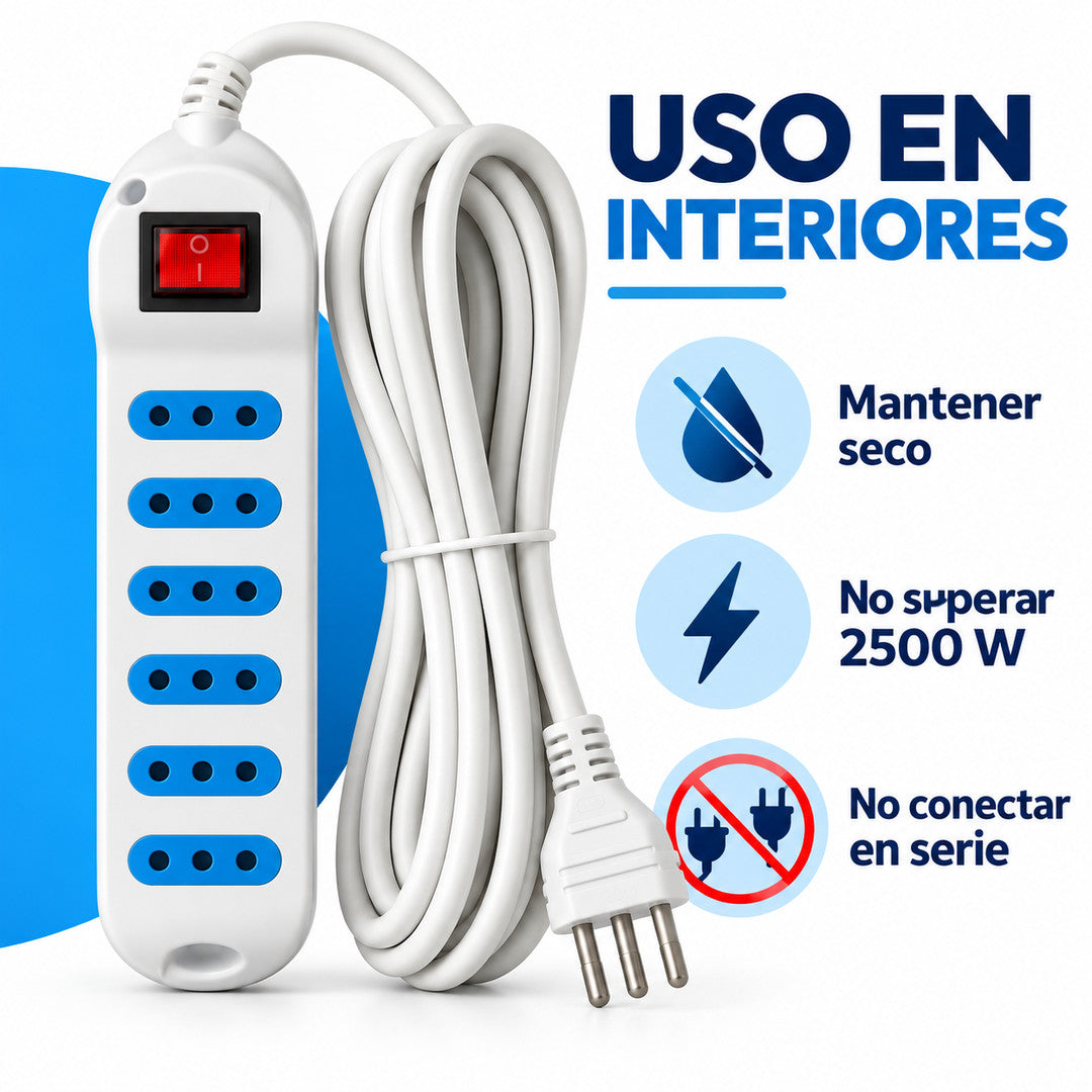 Uso responsable: interiores secos, no superar 2500 W