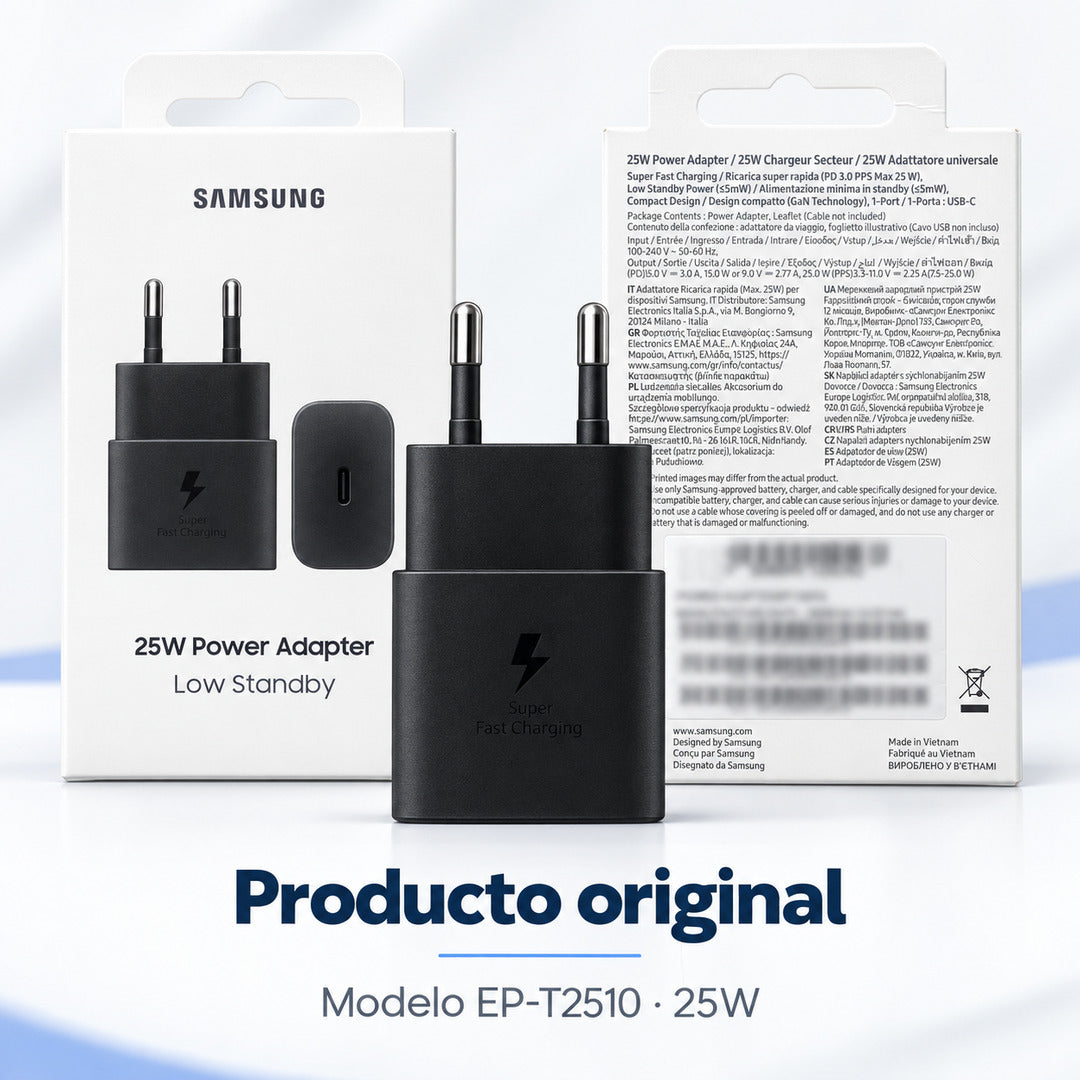 Cargador Samsung Original 25W USB-C EP-T2510, producto original