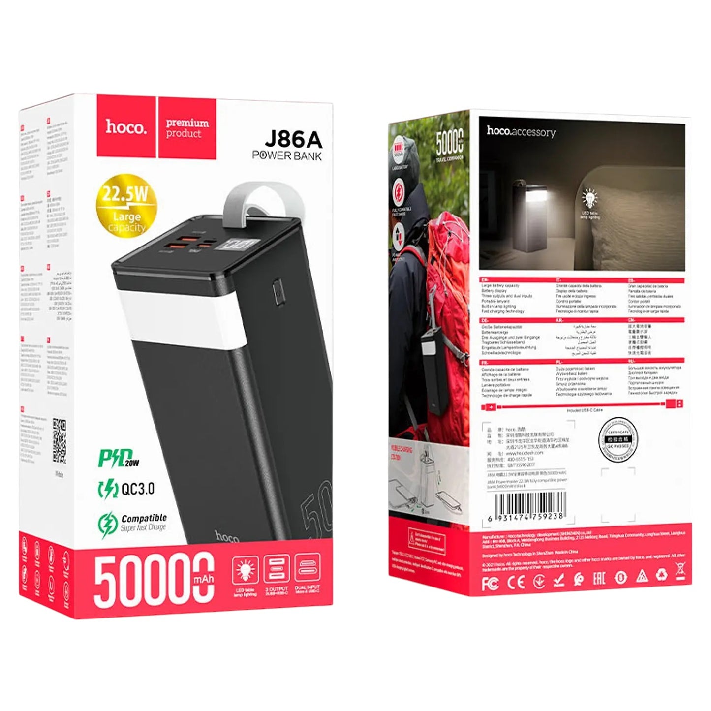 Powerbank Hoco J86A 50000mAh 22.5W Carga Rápida Alta Capacidad