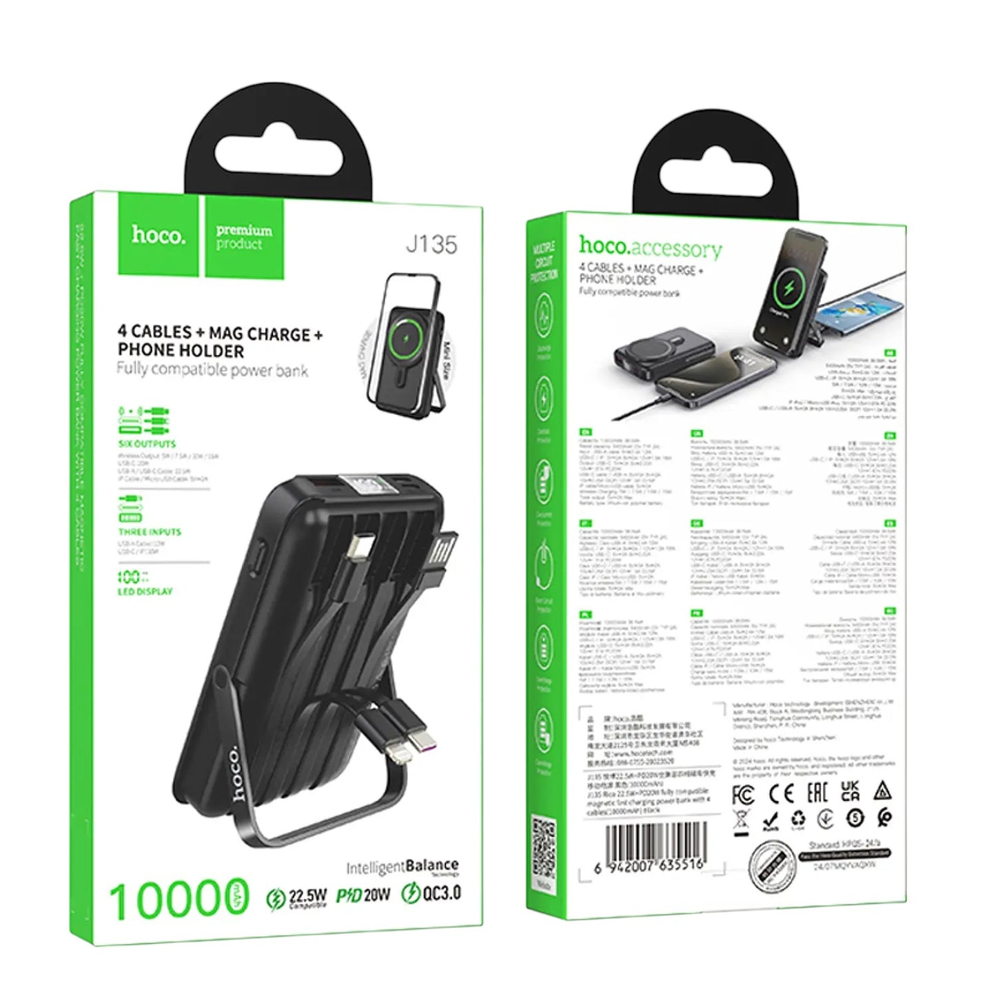 Powerbank Hoco J135 Rico 10000mAh 22.5W PD20W Carga Rápida MagSafe