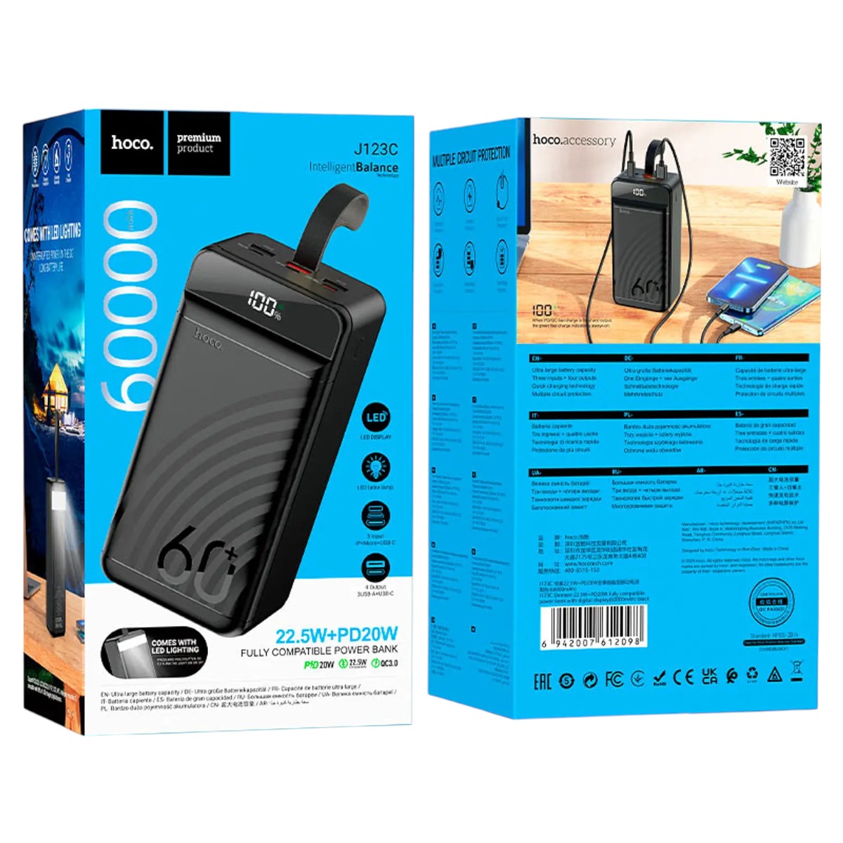 Powerbank Hoco J123C 60000mAh Carga Rápida 22.5W + PD20W
