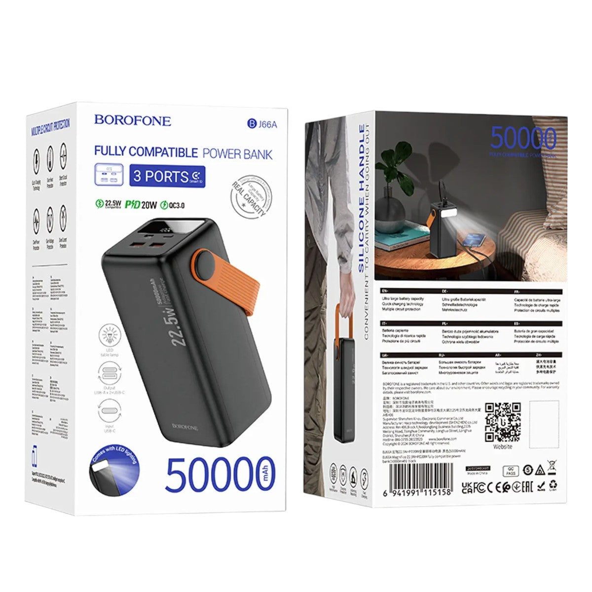 Powerbank Borofone BJ66A 50000mAh Carga Rápida 22.5W + PD20W + LED