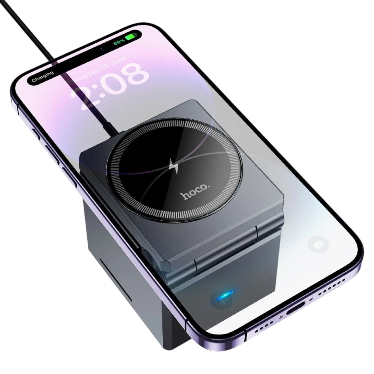 Hoco CQ8 3-en-1 Plegable – Cargador Inalámbrico Magnético 15 W