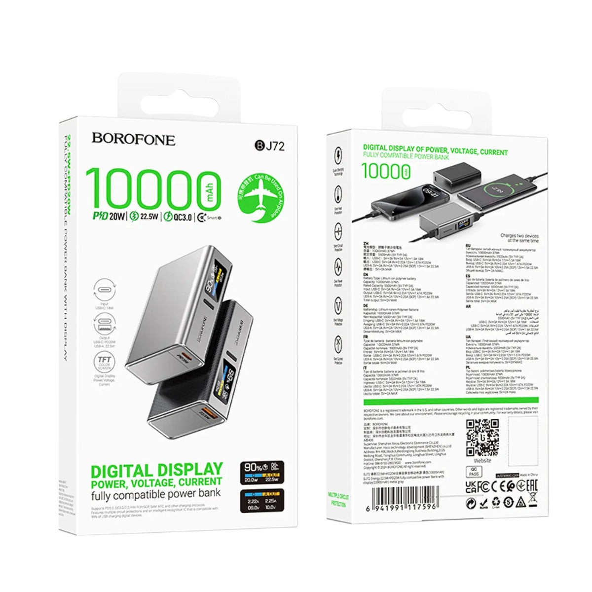Powerbank Borofone BJ72 10000mAh Carga Rápida PD20W + QC3.0 USB C