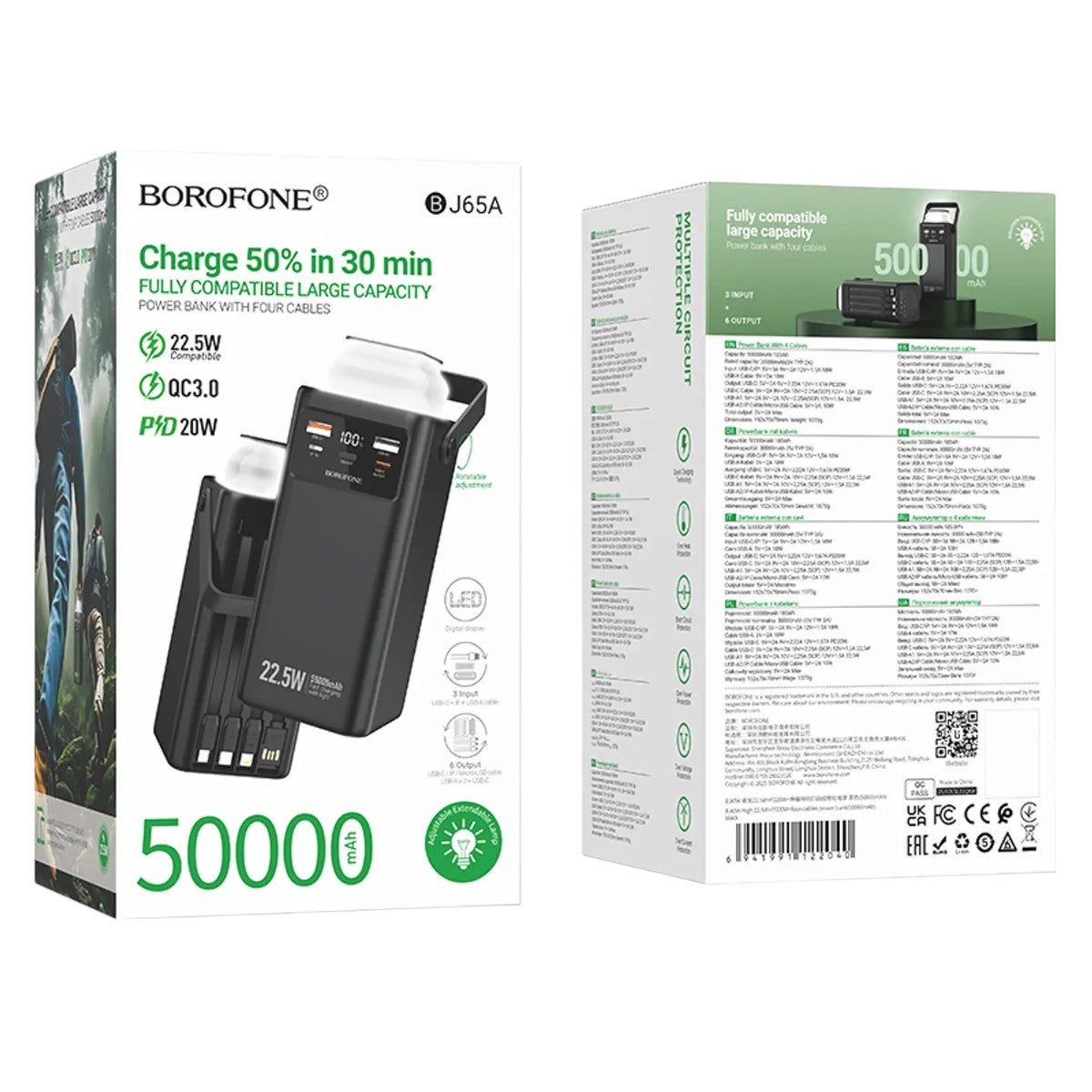 Powerbank Borofone BJ65A 50000mAh Carga Rápida PD20W + 4 Cables Integrados