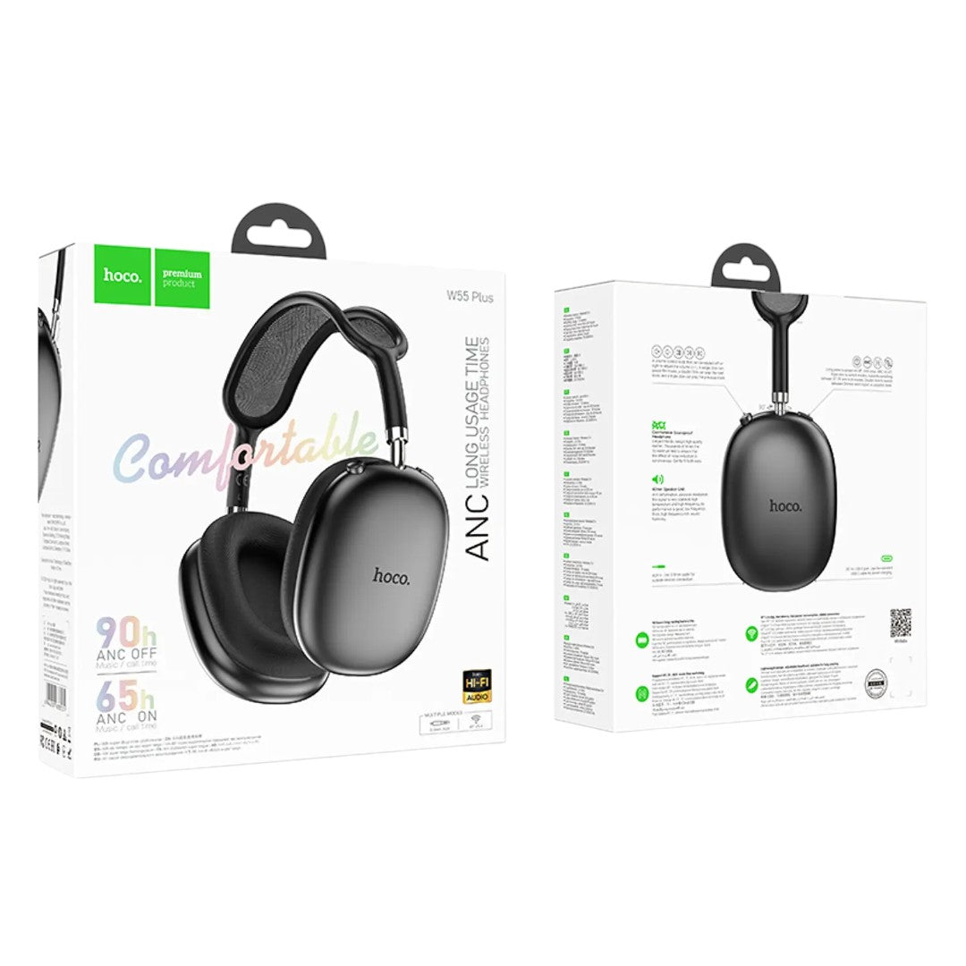 Audífonos Hoco W55 Plus ANC Bluetooth 5.4, hasta 90 h, ANC, Over‑Ear