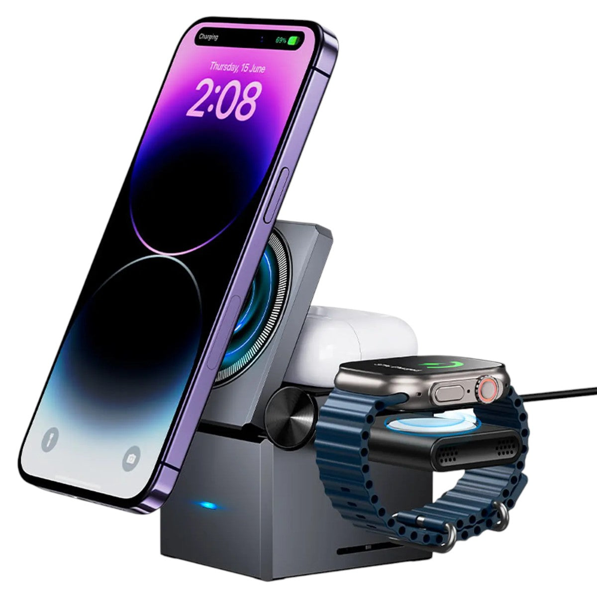 Hoco CQ8 3-en-1 Plegable – Cargador Inalámbrico Magnético 15 W