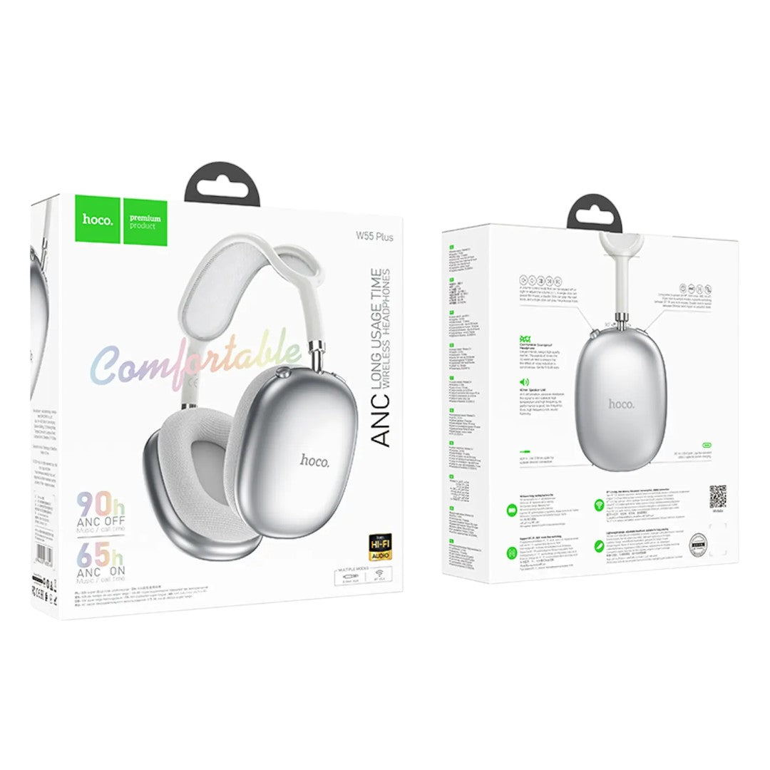 Audífonos Hoco W55 Plus ANC Bluetooth 5.4, hasta 90 h, ANC, Over‑Ear
