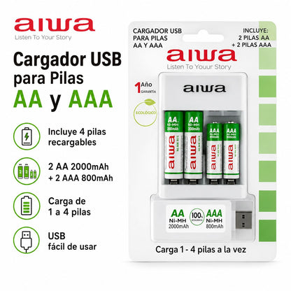 Cargador de pilas recargables Aiwa con 4 pilas – foto 1