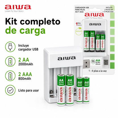 Cargador de pilas recargables Aiwa con 4 pilas – foto 2