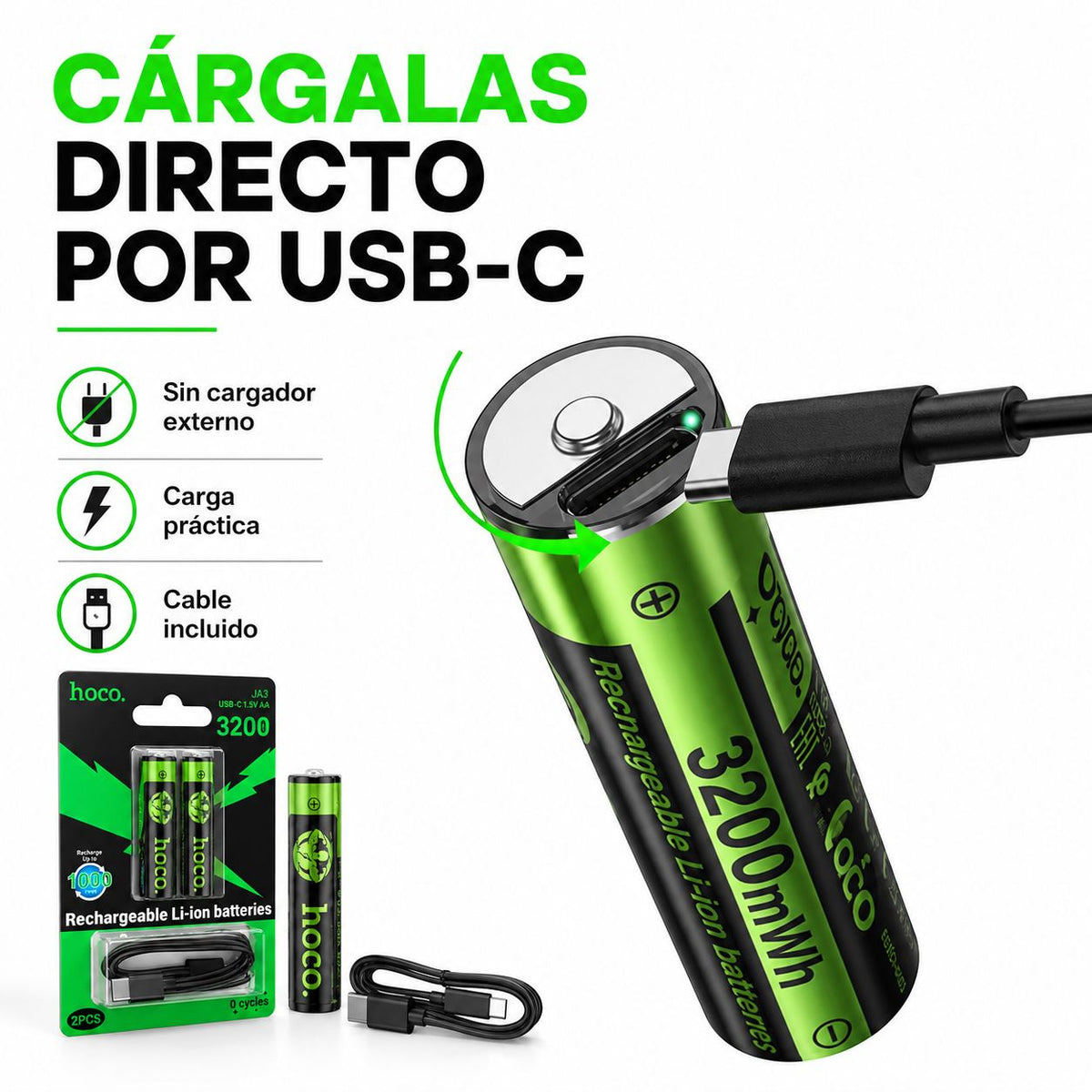 Pilas AA recargables USB-C Hoco JA3 – foto 5