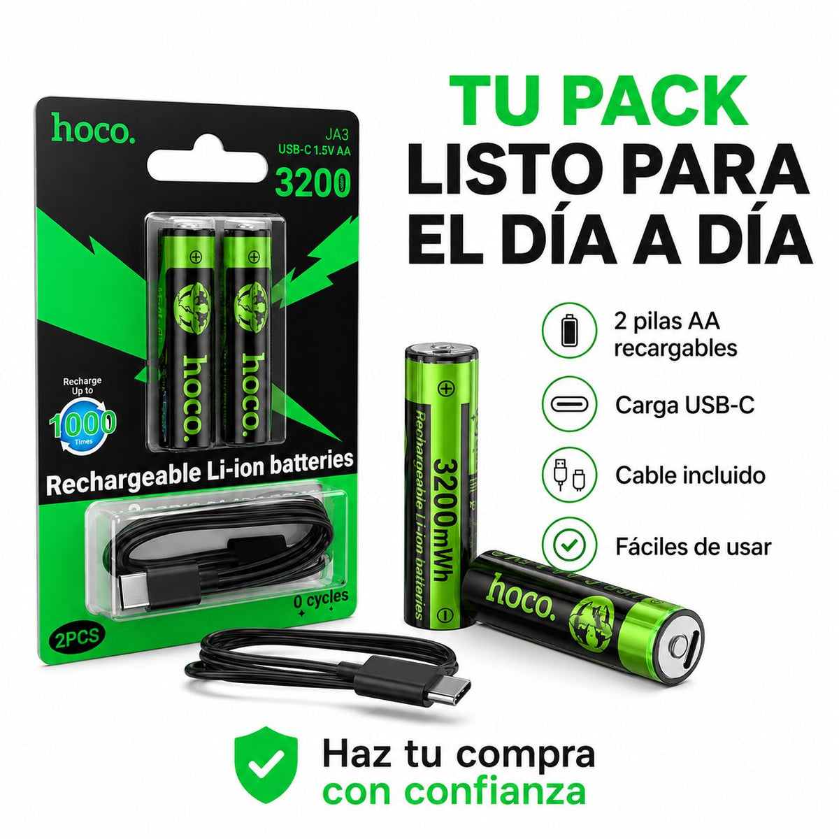 Pilas AA recargables USB-C Hoco JA3 – foto 8