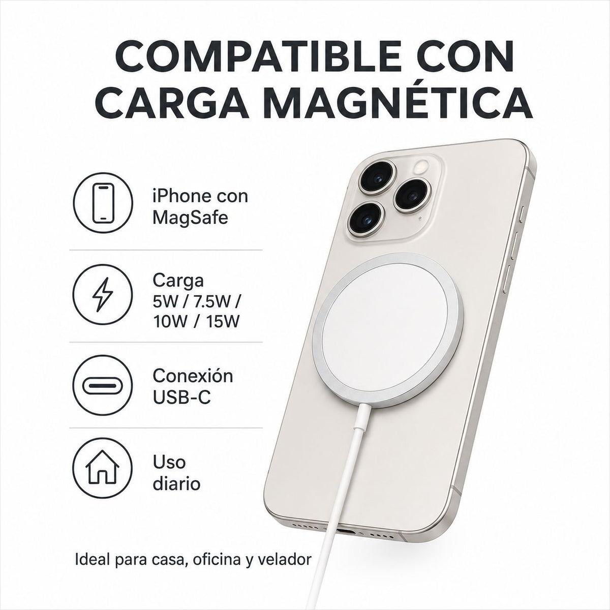 Cargador Inalámbrico Magnético 15W USB-C Compatible con MagSafe – foto 3