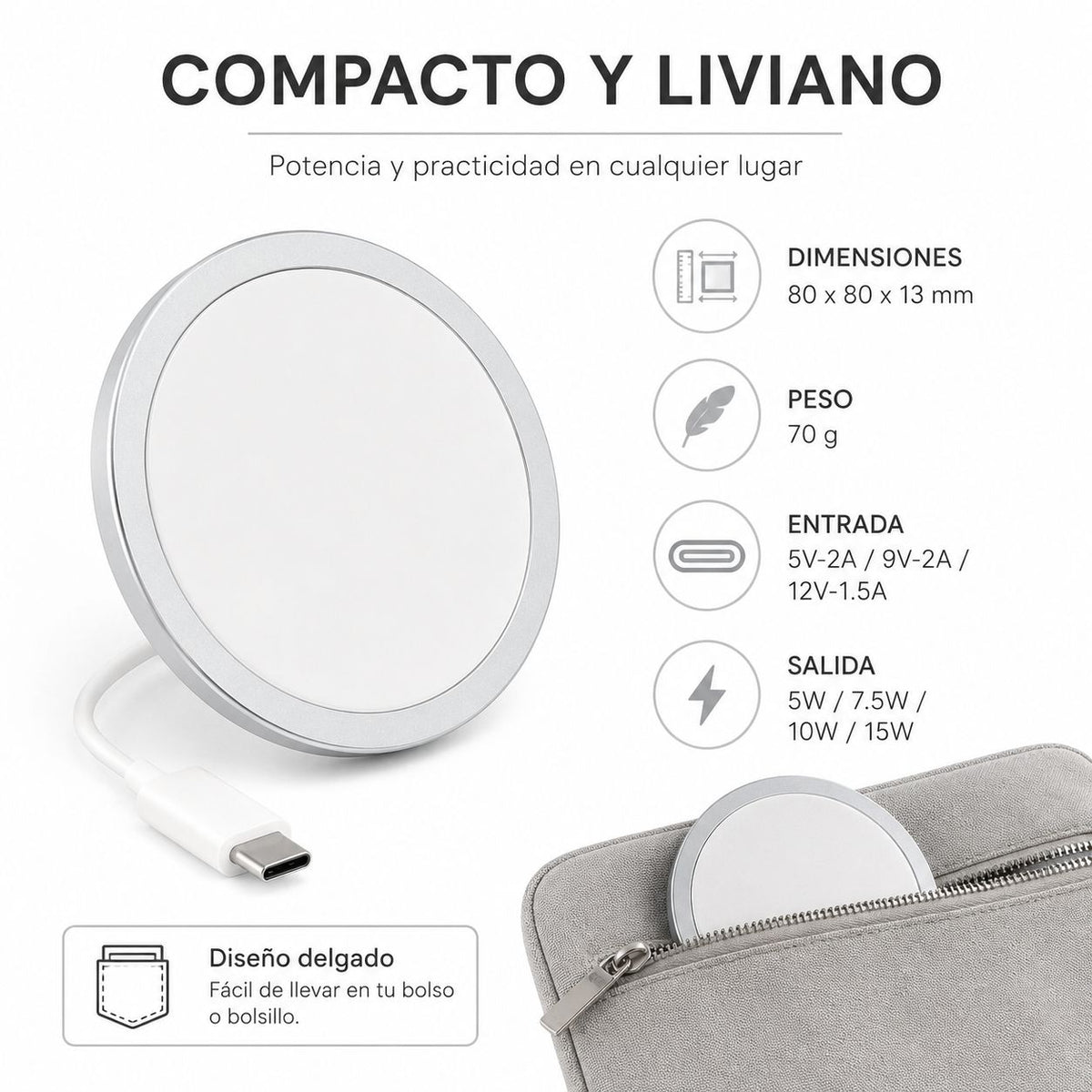 Cargador Inalámbrico Magnético 15W USB-C Compatible con MagSafe – foto 5
