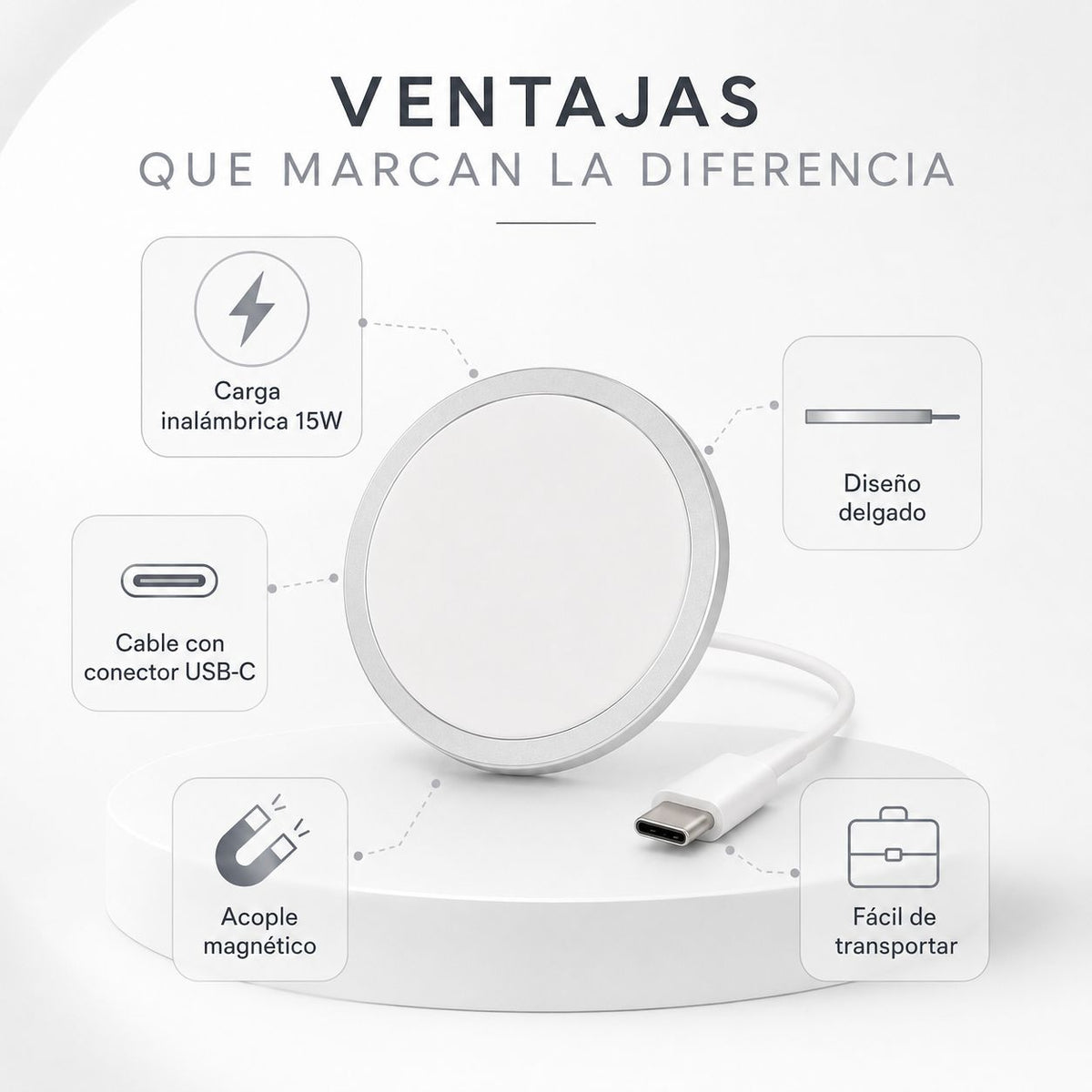 Cargador Inalámbrico Magnético 15W USB-C Compatible con MagSafe – foto 7