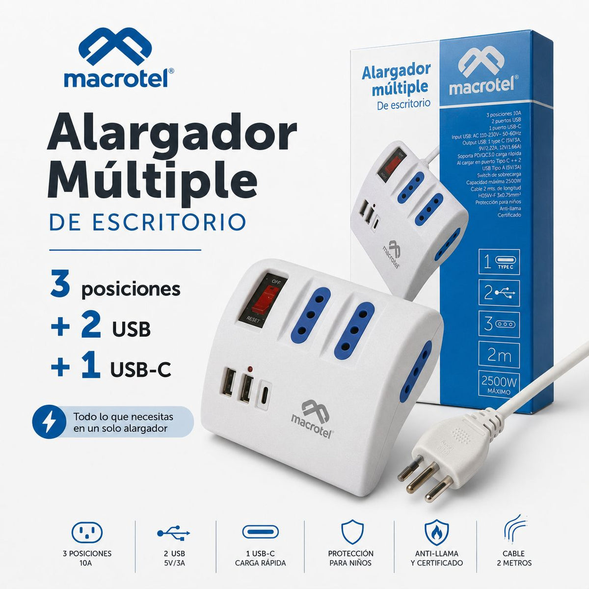 Zapatilla Macrotel 2500W con USB-C – foto 3