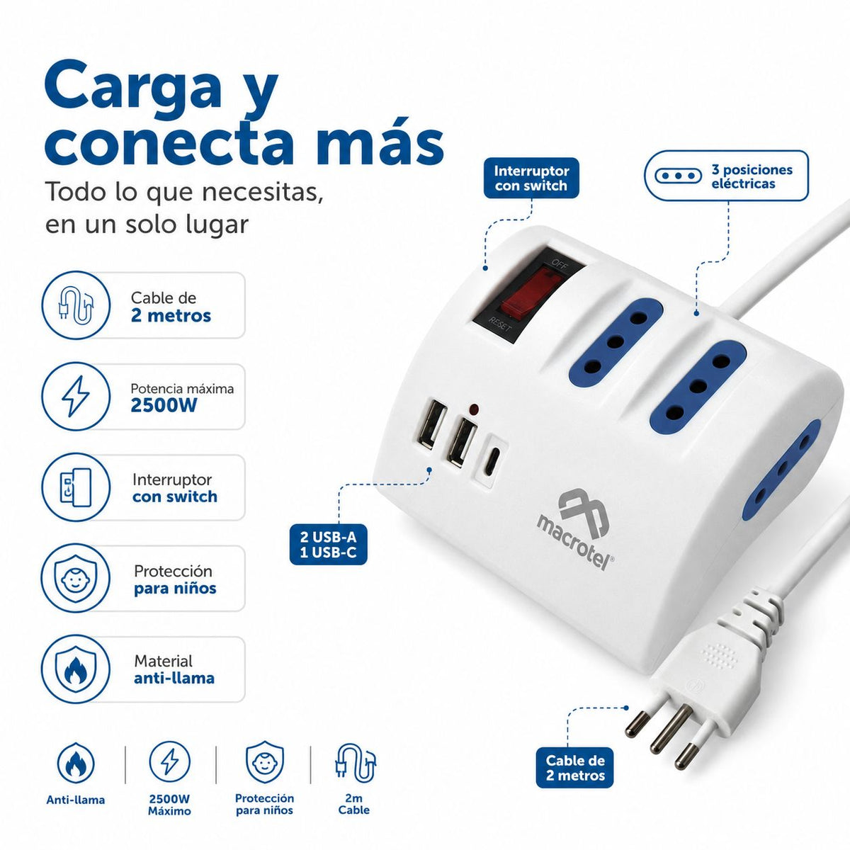Zapatilla Macrotel 2500W con USB-C – foto 4