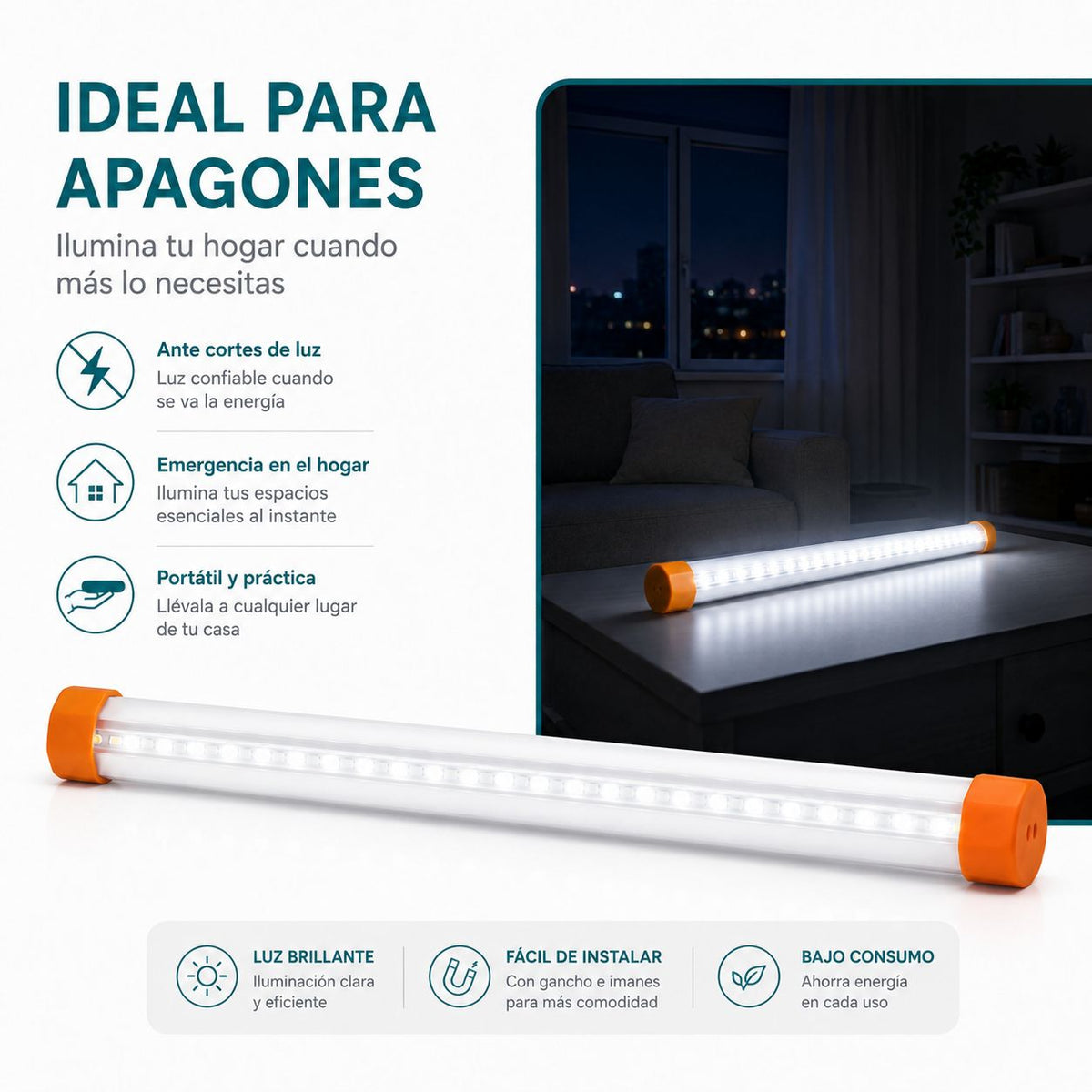 Luz LED de emergencia recargable 35 cm – foto 3
