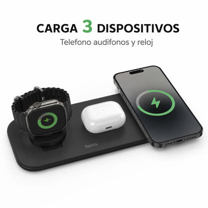 Cargador inalámbrico 3 en 1 Hoco CW65 negro – foto 2