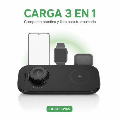 Cargador inalámbrico 3 en 1 Hoco CW65 negro – foto 3