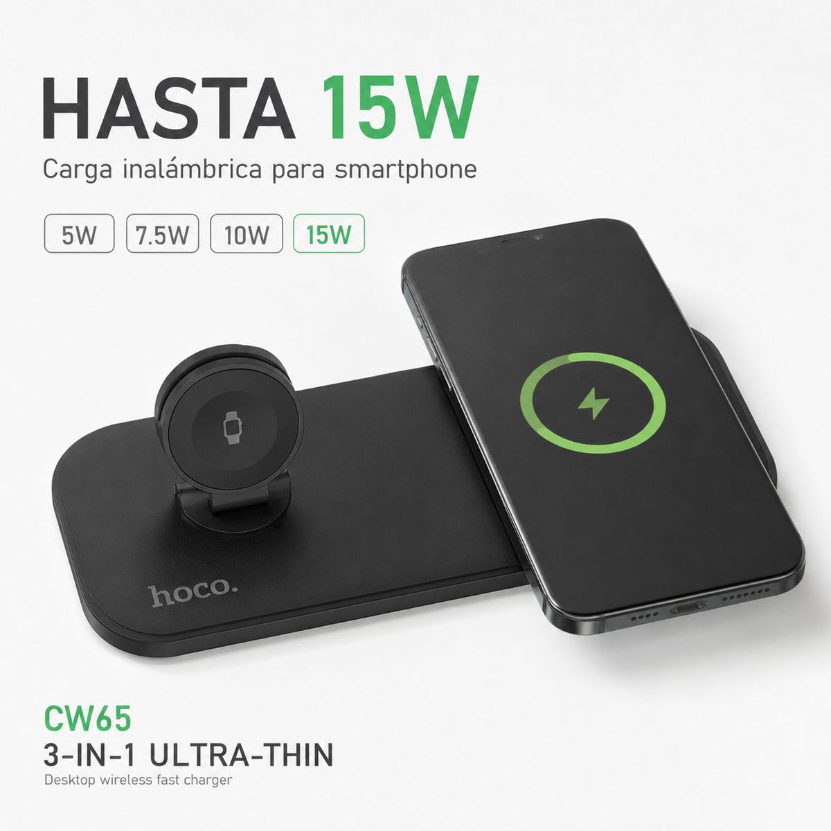 Cargador inalámbrico 3 en 1 Hoco CW65 negro – foto 4