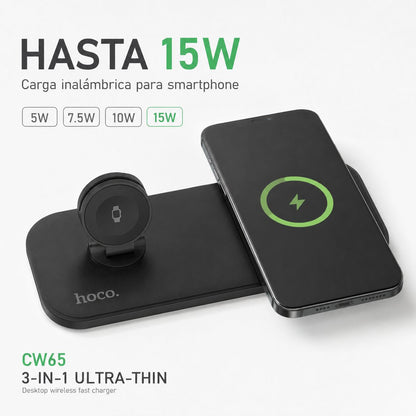 Cargador inalámbrico 3 en 1 Hoco CW65 negro – foto 4
