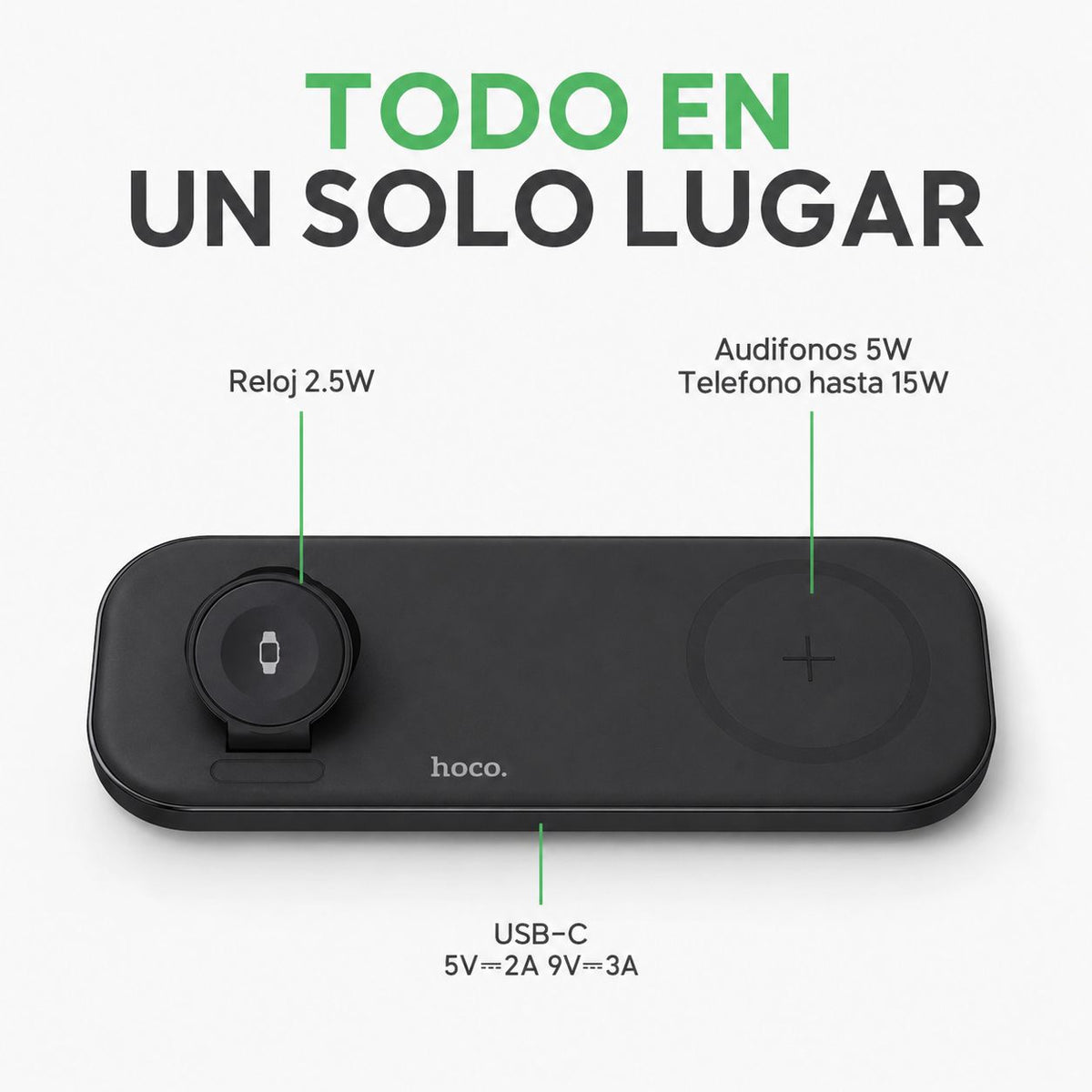 Cargador inalámbrico 3 en 1 Hoco CW65 negro – foto 5