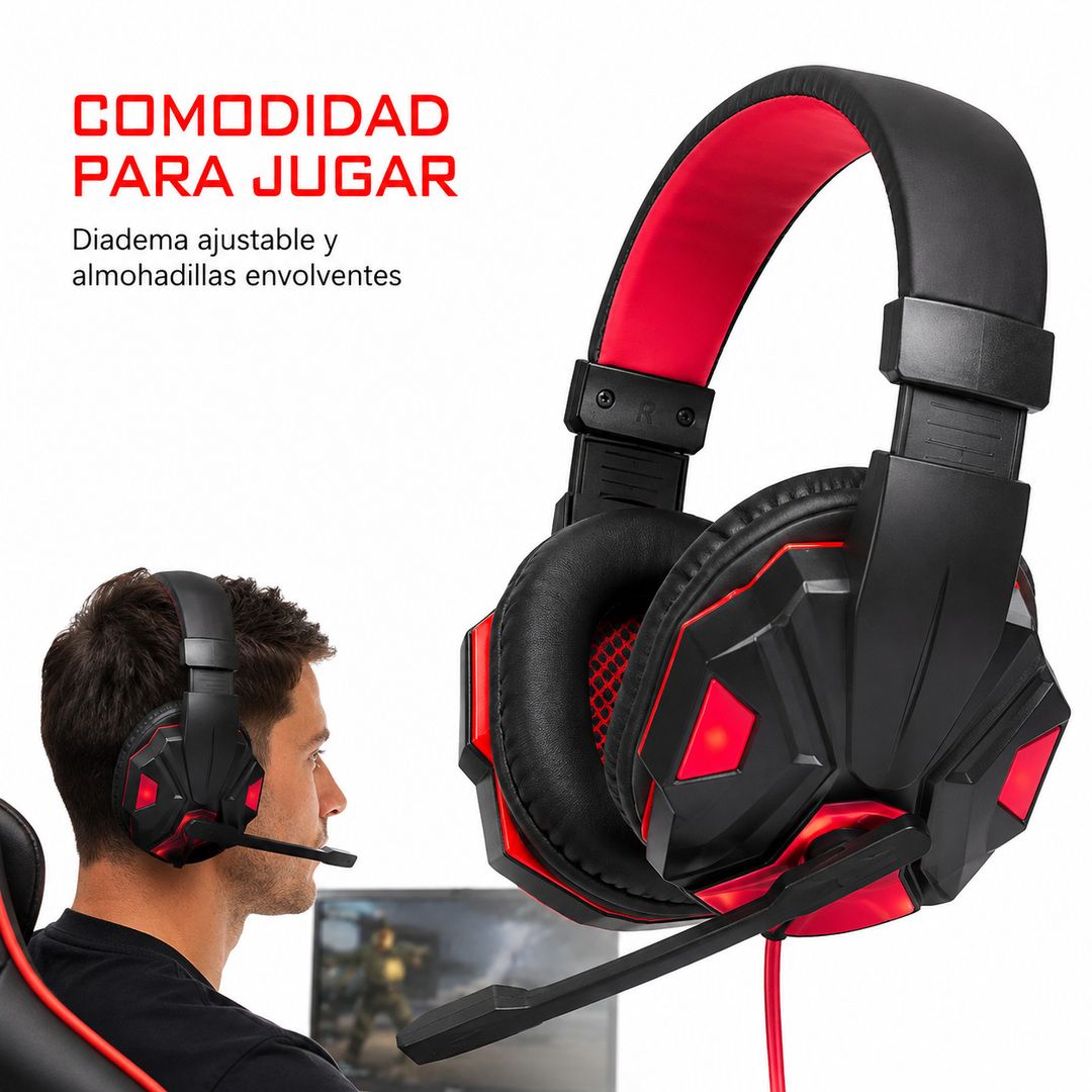 Audífonos gamer LED negro y rojo – foto 2