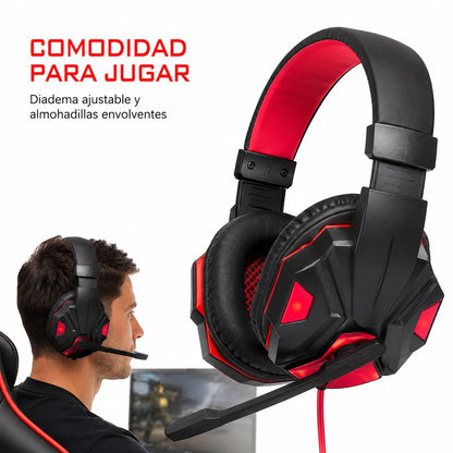 Audífonos gamer LED negro y rojo – foto 2