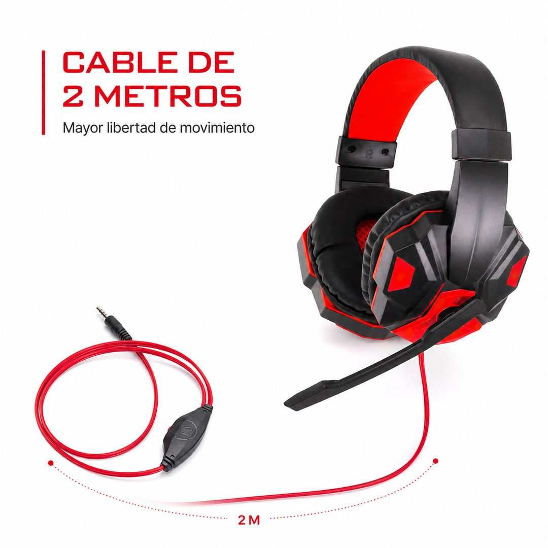 Audífonos gamer LED negro y rojo – foto 3