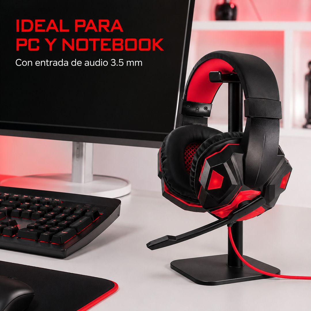 Audífonos gamer LED negro y rojo – foto 4