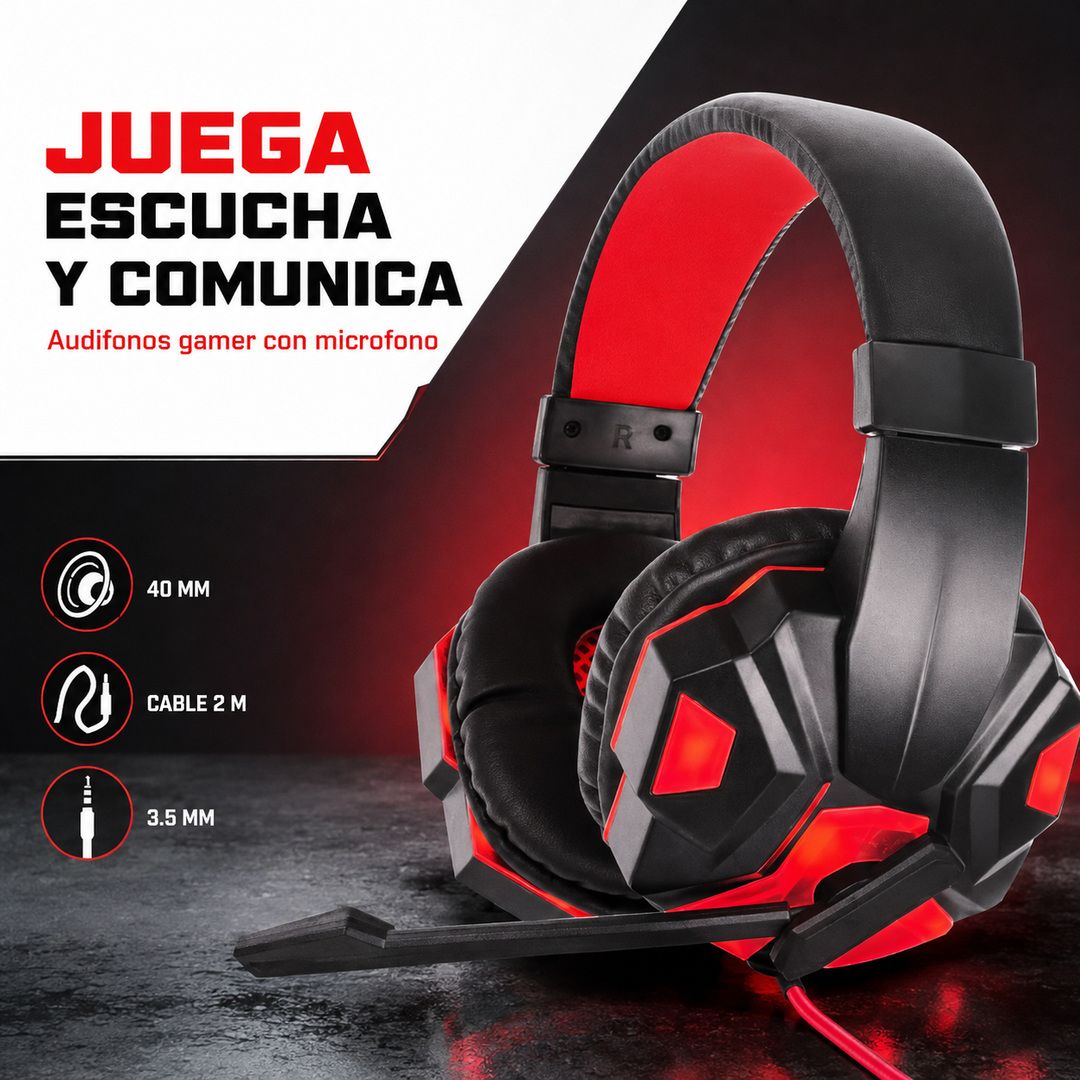 Audífonos gamer LED negro y rojo – foto 7