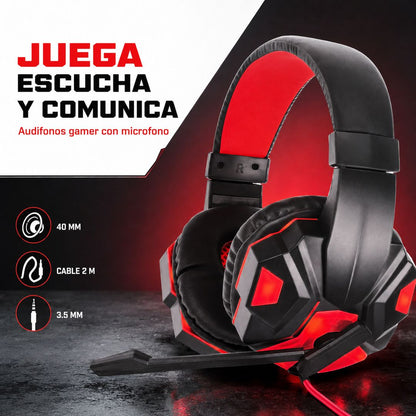 Audífonos gamer LED negro y rojo – foto 7
