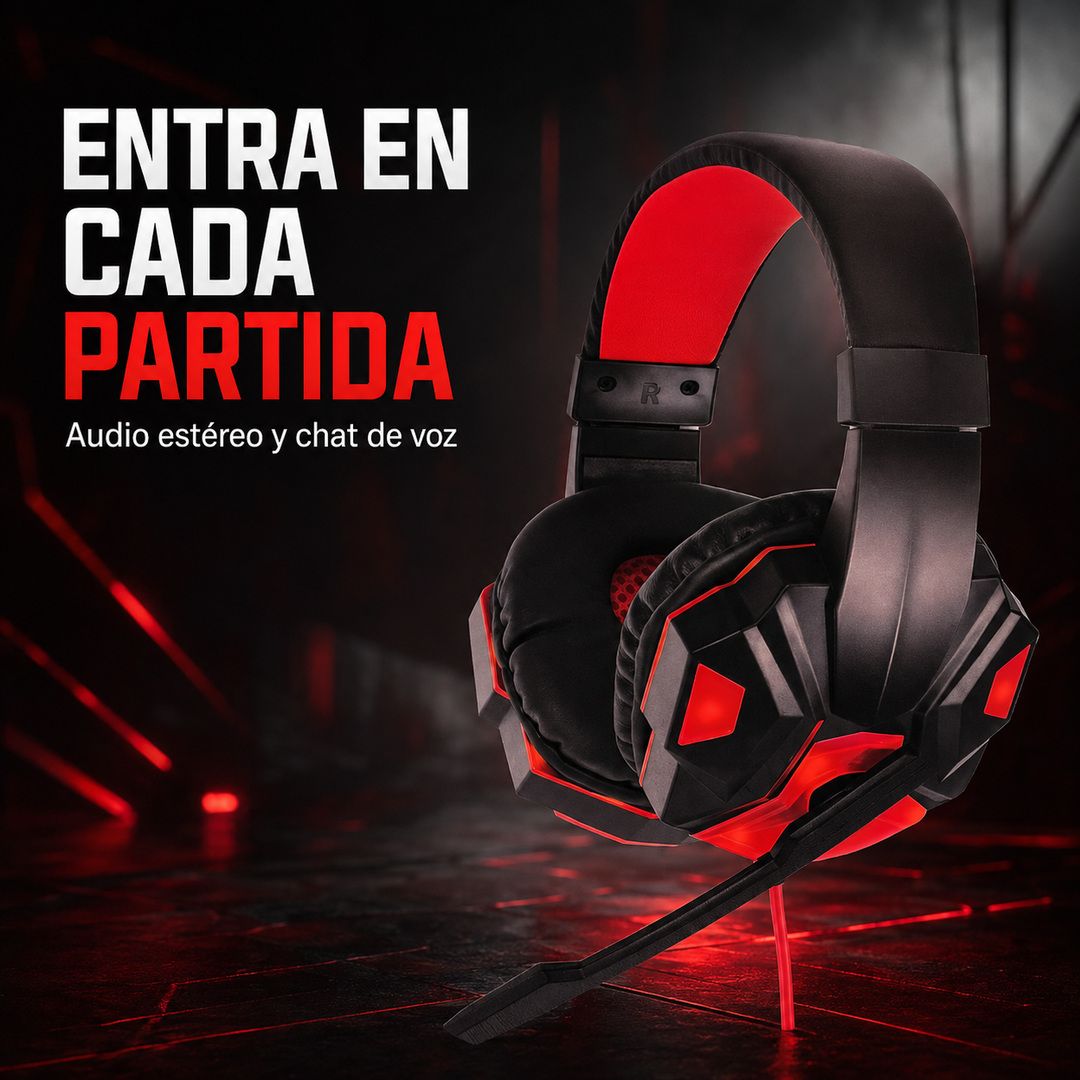 Audífonos gamer LED negro y rojo – foto 8