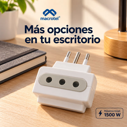 Multiplicador Enchufe Triple Macrotel 1500W con Tierra 3 Tomas - foto 2