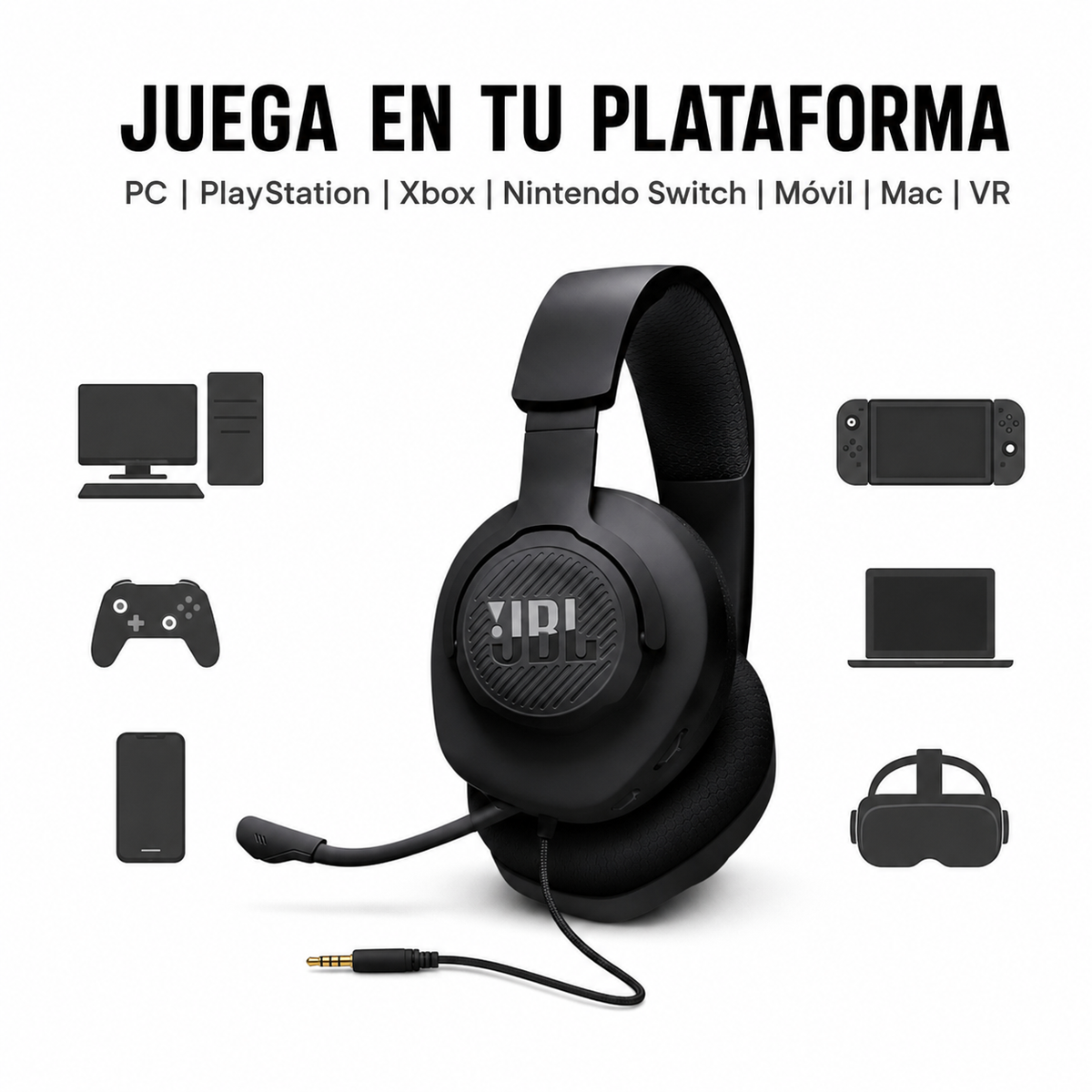 Audífonos Gamer JBL Quantum 100 M2 con Micrófono Desmontable 3.5 mm