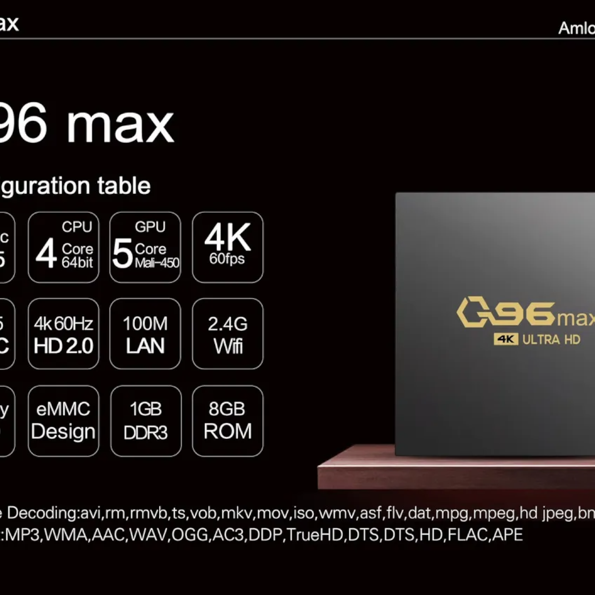TV Box Q96 MAX Android 4K con WiFi y Control Remoto