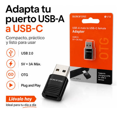Adaptador Borofone BV18 USB-A a USB-C OTG 3A – Negro – foto 9