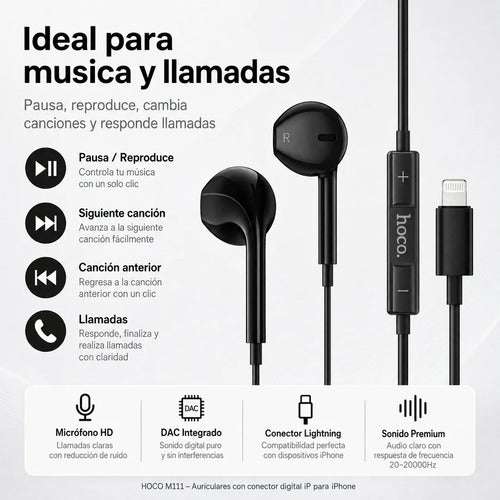 Audífonos Hoco M111 Lightning negro – foto 7