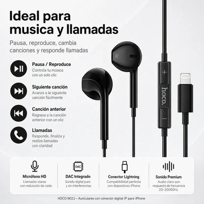 Audífonos Hoco M111 Lightning negro – foto 7