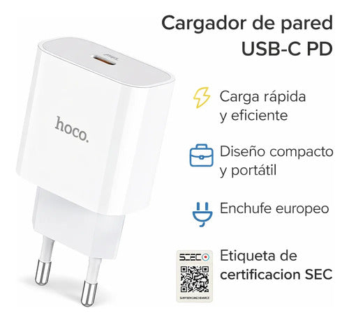 Cargador Hoco C76A USB-C Carga Rápida – Plus 20W (solo cargador) – foto 2