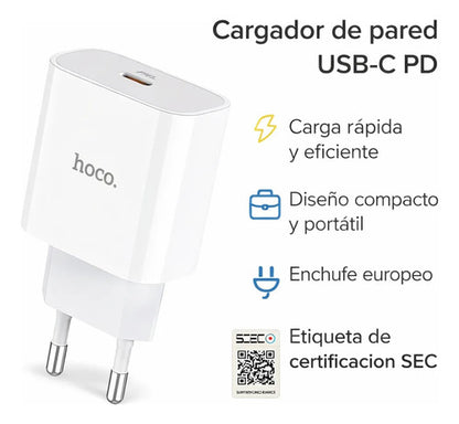 Cargador Hoco C76A USB-C Carga Rápida – Plus 20W (solo cargador) – foto 2