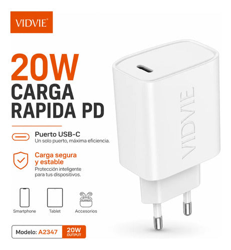 Cargador Vidvie A2347 20W USB-C PD Carga Rápida – Blanco – foto 5