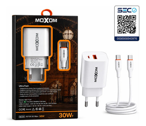 Cargador Moxom 30W con cable USB-C – foto 2