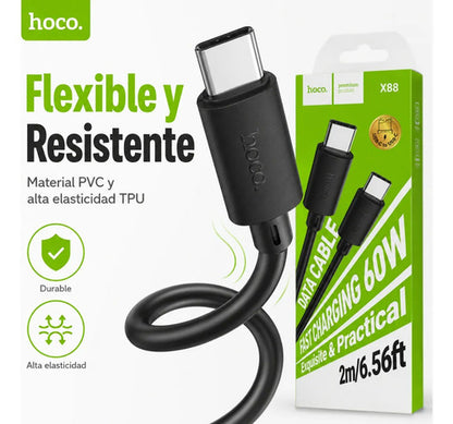 Cable Hoco X88 USB-C a USB-C 60W 2 m Carga Rápida – Negro – foto 8